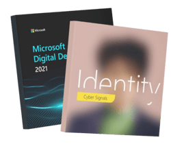 The cover of two digital reports, Microsoft Digital Defense Report and Cyber Signals Threat Intelligence Brief